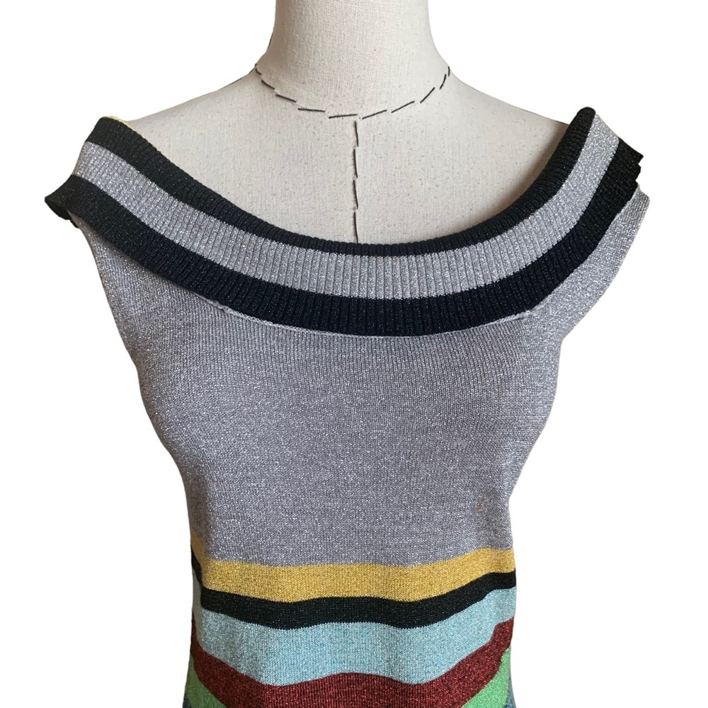 Vintage Y2k 2007 L.A.M.B. Metallic Stripe Knit Sweater Dress Gwen Stefani Medium - Picture 2 of 7